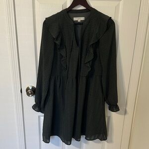 LOFT Dark Green Ruffle Long Sleeve Dress
